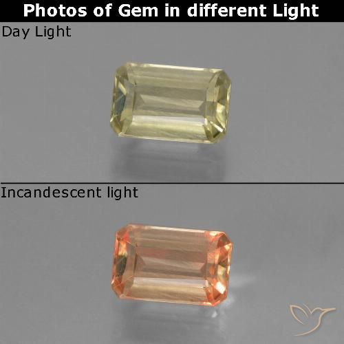 0.97ct Natural Amarillo claro Diásporo con Cambio de Color, corte esmeralda, VS