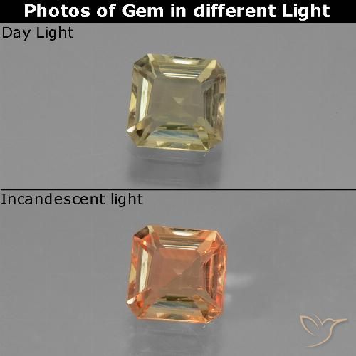 0.84ct Natural Amarillo pálido Diásporo con Cambio de Color, corte esmeralda, VS