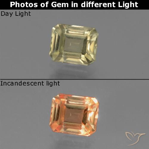 Diasporo con cambio de color amarillo natural de 1,19 ct, corte esmeralda, VS
