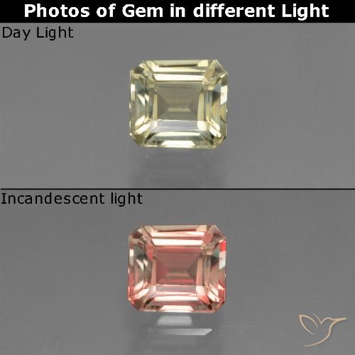 Diásporo con Cambio de Color Amarillo dorado claro natural de 0.85 ct, corte esmeralda, VVS-VS