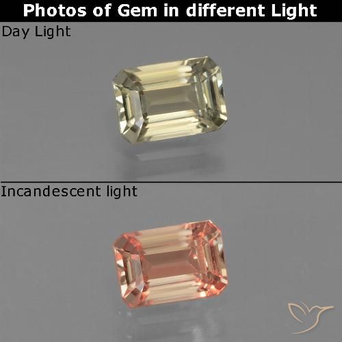 0.88ct Natural Amarillo terroso Diásporo con Cambio de Color, corte esmeralda, VVS-VS
