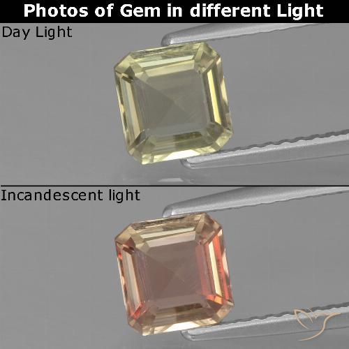 1.04ct Natural Amarillo muy pálido Diásporo con Cambio de Color, corte esmeralda, VVS-VS
