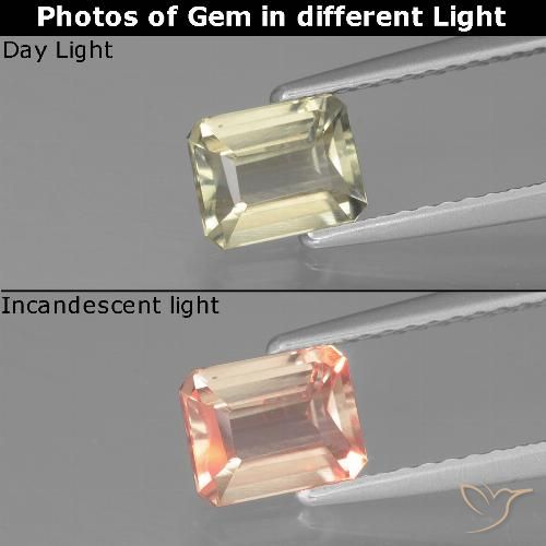 0.94ct Natural Amarillo muy claro Diásporo con Cambio de Color, corte esmeralda, VVS-VS
