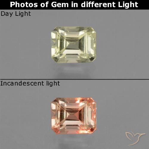 0.74ct Natural Amarillo muy claro Diásporo con Cambio de Color, corte esmeralda, VS