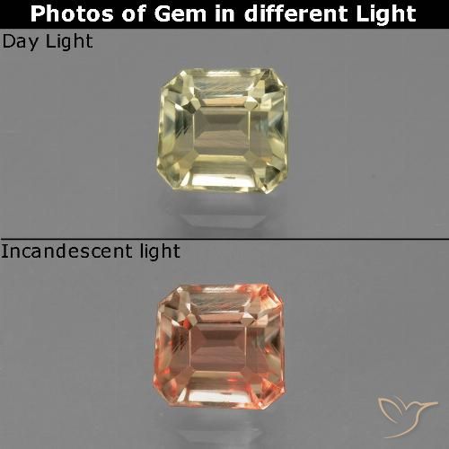0.86ct Natural Amarillo muy claro Diásporo con Cambio de Color, corte esmeralda, VVS-VS