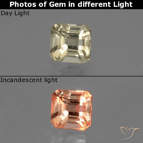 0.77ct Natural Amarillo muy claro Diásporo con Cambio de Color, corte esmeralda, VS