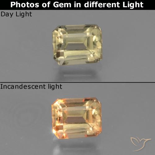 0.96ct Natural Beige amarillo Diásporo con Cambio de Color, corte esmeralda, VVS-VS