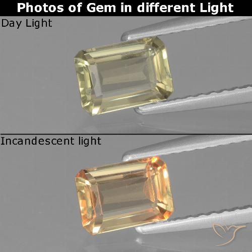 0.86ct Natural Amarillo muy claro Diásporo con Cambio de Color, corte esmeralda, VVS-VS