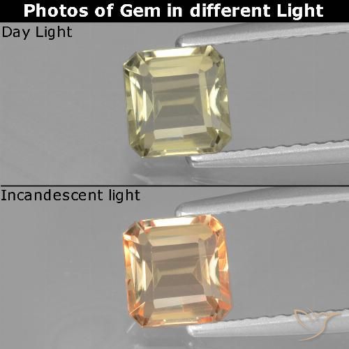 0.85ct Natural Amarillo claro Diásporo con Cambio de Color, corte esmeralda, VVS-VS