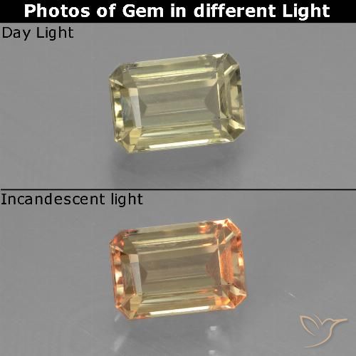 1.00ct Natural Amarillo claro Diásporo con Cambio de Color, corte esmeralda, VVS-VS