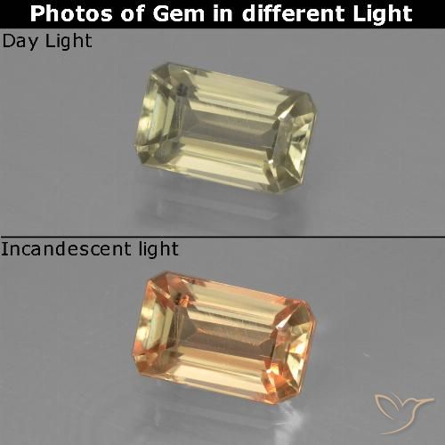 0.90ct Natural Amarillo suave Diásporo con Cambio de Color, corte esmeralda, VVS-VS