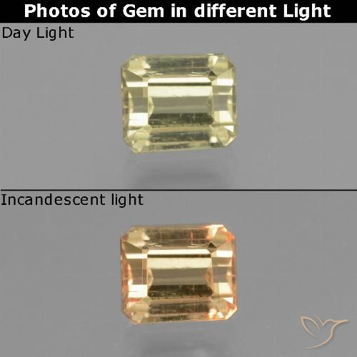 1.09ct Natural Amarillo claro Diásporo con Cambio de Color, corte esmeralda, VS