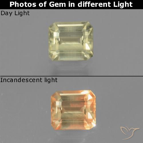 0.81ct Natural Amarillo suave Diásporo con Cambio de Color, corte esmeralda, VS