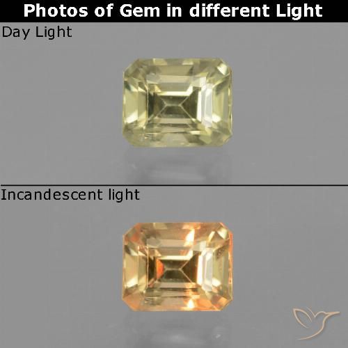0.87ct Natural Amarillo claro Diásporo con Cambio de Color, corte esmeralda, VS