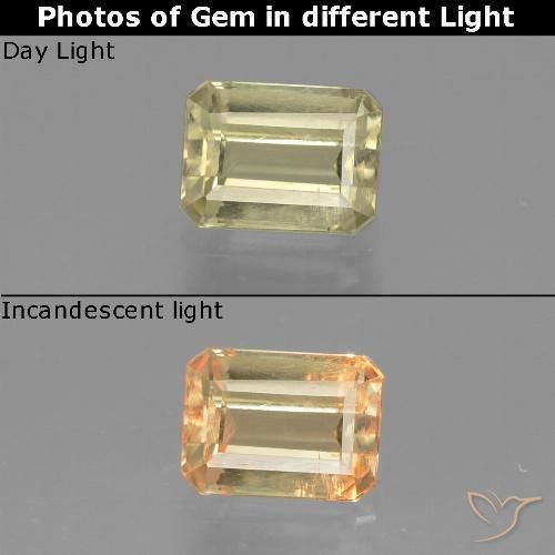 0.93ct Natural Amarillo claro Diásporo con Cambio de Color, corte esmeralda, VS
