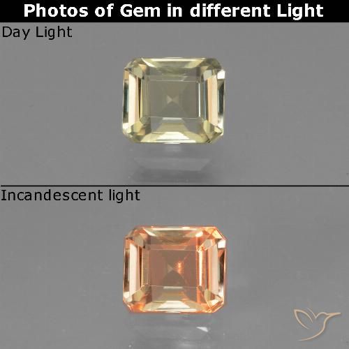 0.95ct Natural Amarillo pálido Diásporo con Cambio de Color, corte esmeralda, VVS-VS