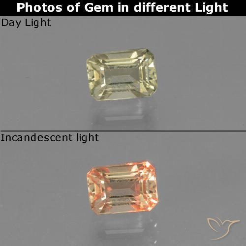 0.83ct Natural Amarillo muy pálido Diásporo con Cambio de Color, corte esmeralda, VVS-VS