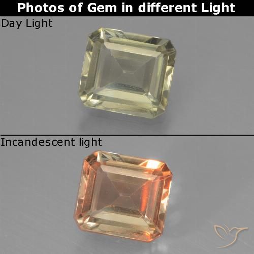 0.95ct Natural Amarillo muy pálido Diásporo con Cambio de Color, corte esmeralda, VS