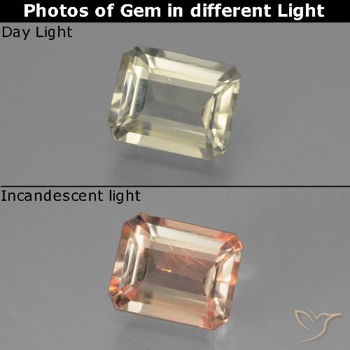 0.85ct Natural Amarillo muy claro Diásporo con Cambio de Color, corte esmeralda, VS