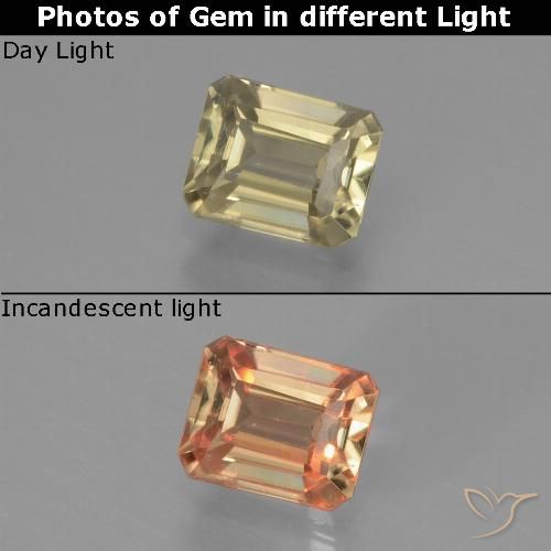 0.86ct Natural Amarillo terroso Diásporo con Cambio de Color, corte esmeralda, VS