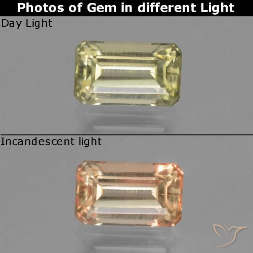 1.20ct Natural Amarillo claro Diásporo con Cambio de Color, corte esmeralda, VS