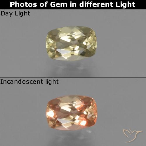 0.68ct Natural Amarillo muy claro Diásporo con Cambio de Color, Forma Cojín, VS