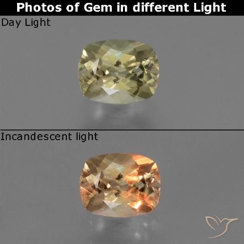 0.76ct Natural Amarillo pálido Diásporo con Cambio de Color, Forma Cojín, VS