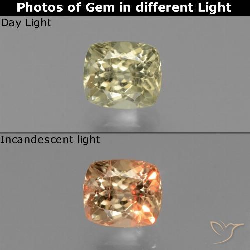 0.86ct Natural Amarillo pálido Diásporo con Cambio de Color, Forma Cojín, VS