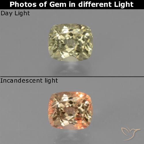 0.85ct Natural Beige amarillo Diásporo con Cambio de Color, Forma Cojín, VS
