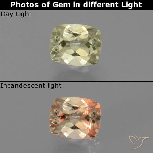 0.78ct Natural Amarillo muy claro Diásporo con Cambio de Color, Forma Cojín, VS