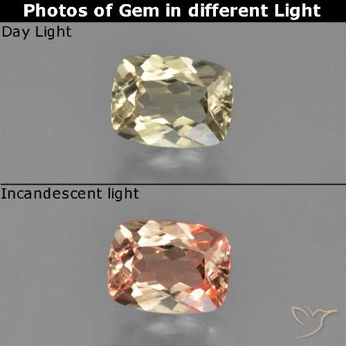 0.87ct Natural Amarillo muy claro Diásporo con Cambio de Color, Forma Cojín, VVS-VS