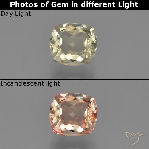 0.81ct Natural Amarillo muy claro Diásporo con Cambio de Color, Forma Cojín, VVS-VS