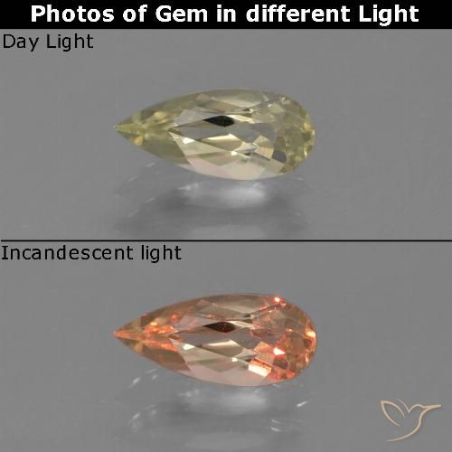 0.61ct Natural Amarillo dorado claro Diásporo con Cambio de Color, En forma de pera, VVS-VS