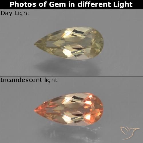 0.74ct Natural Amarillo cálido Diásporo con Cambio de Color, En forma de pera, VS