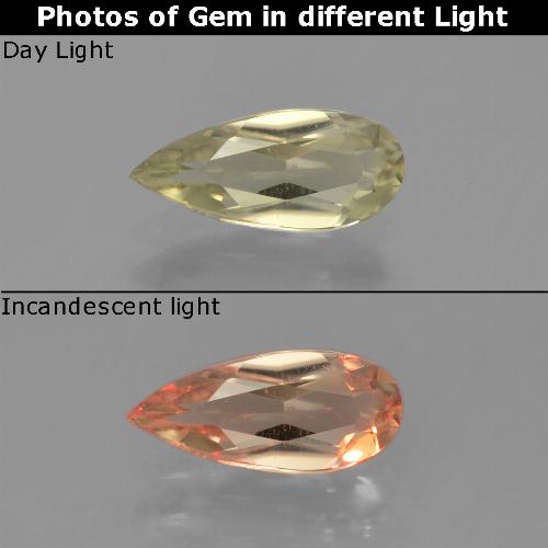 Diasporo con cambio de color amarillo natural de 0,75 ct, en forma de pera, VVS-VS