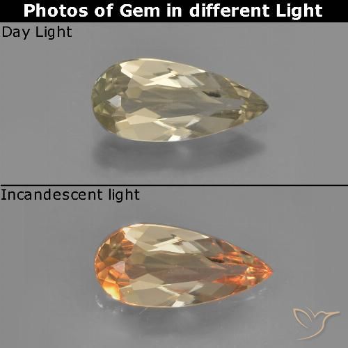 1.09ct Natural Amarillo dorado muy claro Diásporo con Cambio de Color, En forma de pera, VVS-VS
