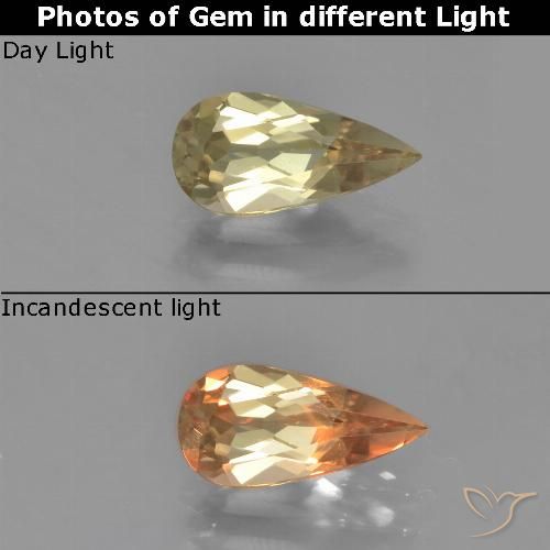 1.08ct Natural Amarillo cálido Diásporo con Cambio de Color, En forma de pera, VVS-VS