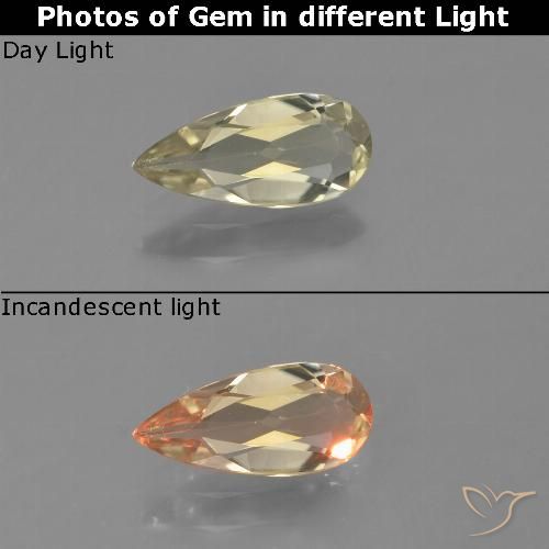 0.79ct Natural Amarillo dorado muy claro Diásporo con Cambio de Color, En forma de pera, VVS-VS