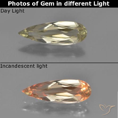 1.22ct Natural Amarillo amarronado Diásporo con Cambio de Color, En forma de pera, VVS