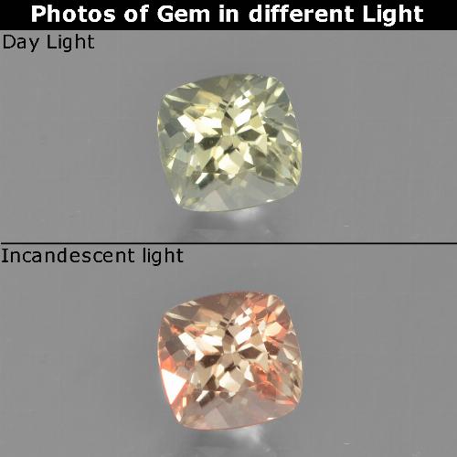 Diasporo con cambio de color amarillo natural de 0,69 ct, corte cojín, VS