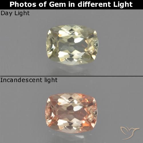 0.61ct Natural Amarillo pálido Diásporo con Cambio de Color, Forma Cojín, VS