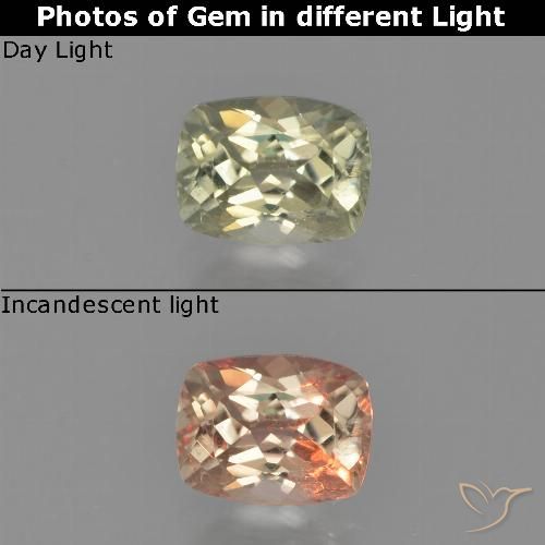 0.67ct Natural Amarillo muy claro Diásporo con Cambio de Color, Forma Cojín, VS