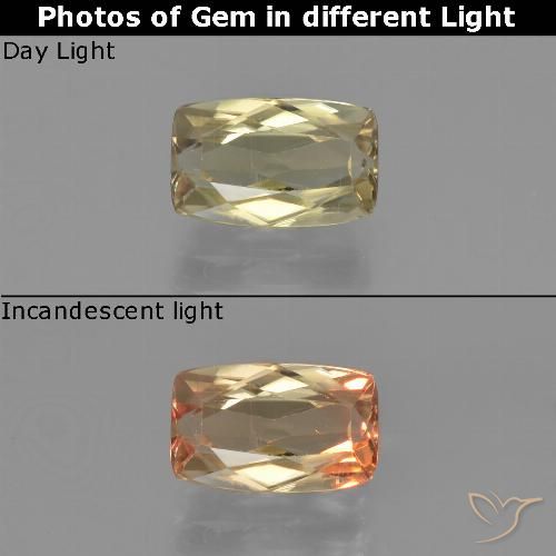 1.38ct Natural Amarillo cálido Diásporo con Cambio de Color, Forma Cojín, VS