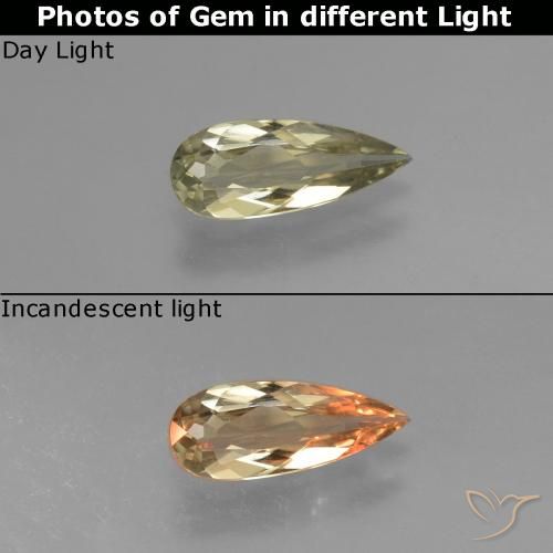 0.97ct Natural Amarillo pálido Diásporo con Cambio de Color, En forma de pera, VVS-VS