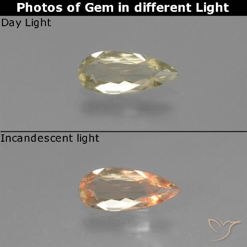 0.77ct Natural Amarillo pálido Diásporo con Cambio de Color, En forma de pera, VS