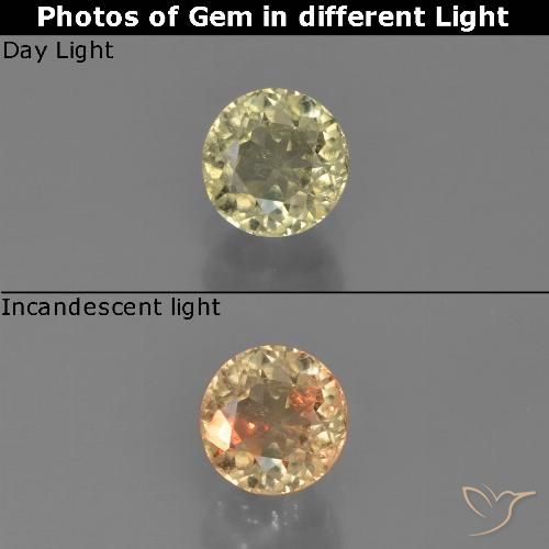 Diasporo con cambio de color amarillo natural de 0,60 ct, corte redondo, VS
