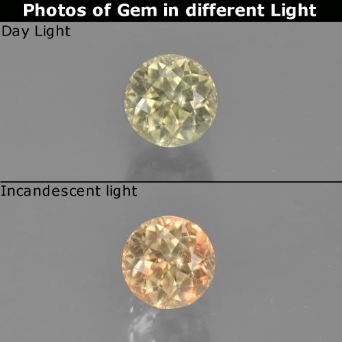 Diasporo con cambio de color amarillo natural de 0,58 ct, corte redondo, VS