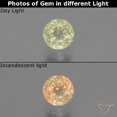 Diásporo con Cambio de Color Amarillo claro natural de 0.66 ct, Corte Redondo, VS