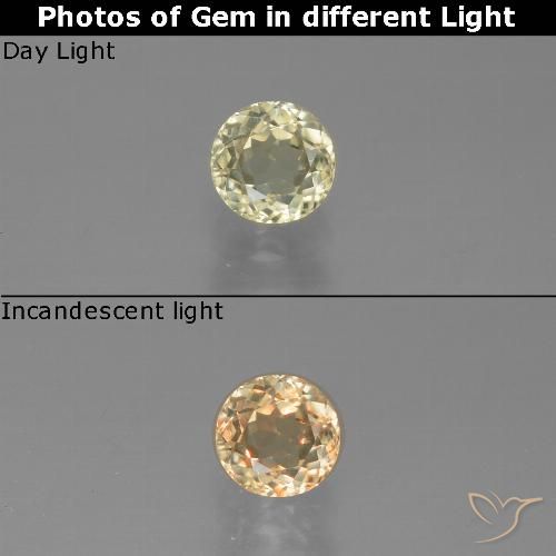 Diasporo con cambio de color amarillo natural de 0,54 ct, corte redondo, VS