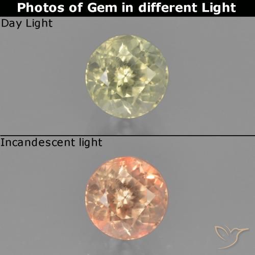 0.58ct Natural Amarillo claro Diásporo con Cambio de Color, Redondo, VS-SI